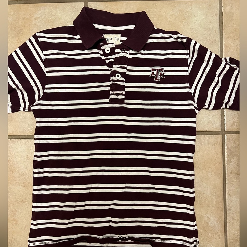 Texas A&M aggie maroon white stripe boys polo shirt